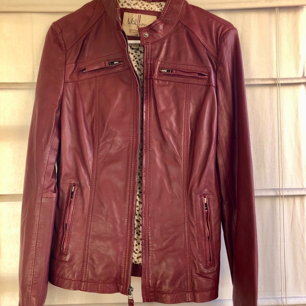 Wilson’s Leather moto-style jacket in dark red